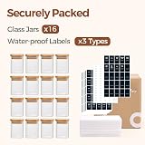 ComSaf 16 Pcs Glass Spice Jars 180ml with Bamboo Lids Label Set Square Airtight view 8