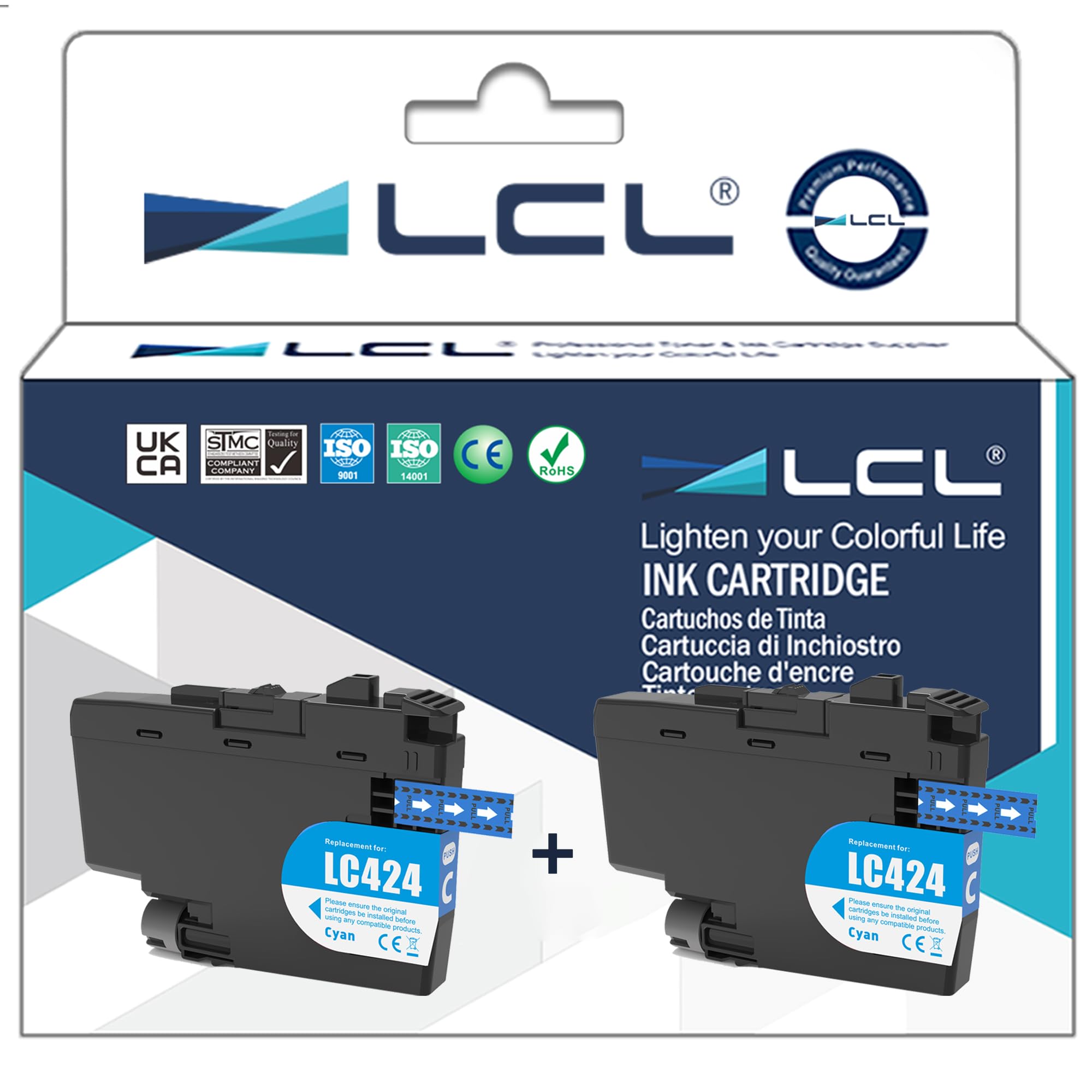 LCL Compatible Ink LC-424 LC424 LC-424C LC424C(2PK Cyan) Replacement for Brother DCP-J1200W DCP-J1200WE Printer
