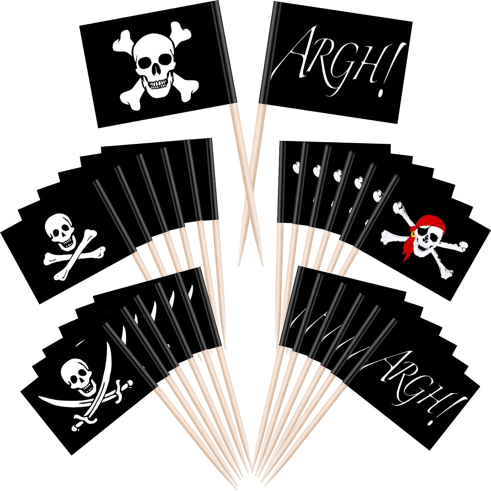 Photo 1 of 100 Pieces Pirate Cupcake Toppers Pirate Flag Toothpicks Cocktail Picks Food Picks Flags for Party Food Appetizer Cupcake Cocktail Decorations
