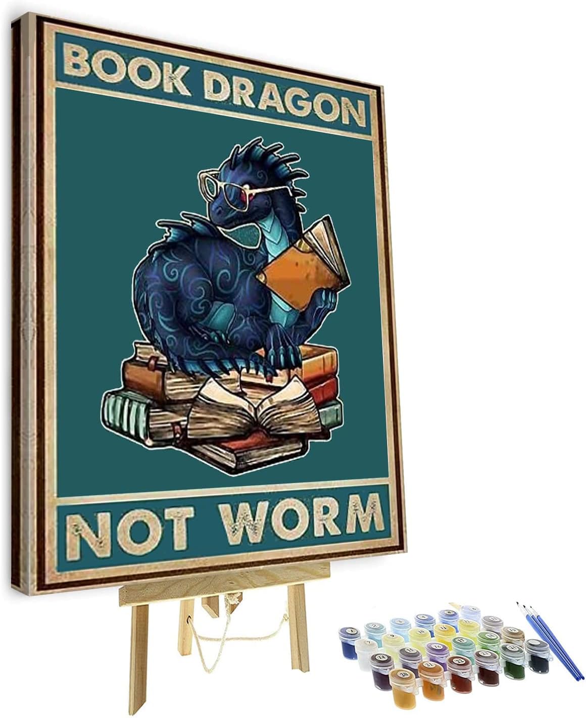 Paintings - TUMOVO Dragon Paint by Numbers, Paint by Numbers for Adults Kids Beginner, Book Dragon Not Worm Funny Poster Adult Paint by Number Kits DIY Truck House Oil Painting 16x20inch Framed