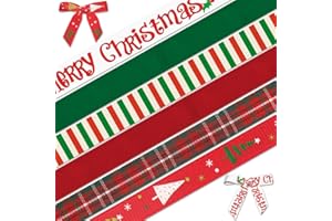 Glodecart 6 Rolls Christmas Ribbon for Wrapping Gifts, Satin Grosgrain Red Green Plaid Ribbon for Gift Wrapping Winter Decoration DIY, 3/8" X 30 Yard Merry Christmas Ribbon for Party Supplies Decor