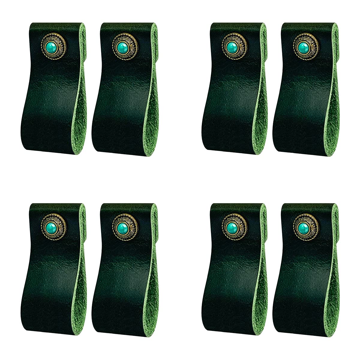 DOXILA Leather Drawer Handle, 8PCS Kitchen Cupboard Handles Vintage Cabinet Knobs, Single Hole Furniture Hardware Pull, for Wardrobe Dresser Kitchen Cupboards, Green