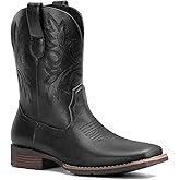 Lumeheel Cowboy Boots for Men - Western Men's Boots with Classic Embroidered, Slip on Square Toe Boots, Slip Resistant Country Boots Chunky Heel Ankle, Durable Short Boots for Spring Fall
