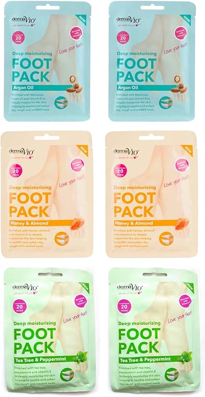 Derma V10 Foot Pack Mask 6 Pack Deep Moisturising Tea Tree Peppermint Honey