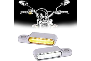 DREAMIZER Universal Motorcycle Handlebar LED Flowing Water Turn Signal Mini Blinkers Front Running light Compatible with Harley Honda Yamaha Kawasaki Cafe Racer Cruiser Street Bikes (Chrome)
