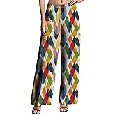Medlor Womens Wide Leg Pants Pattern Print Lounge Trousers Casual Loose High Waisted Comfy Classic Pant for 2025 Summer