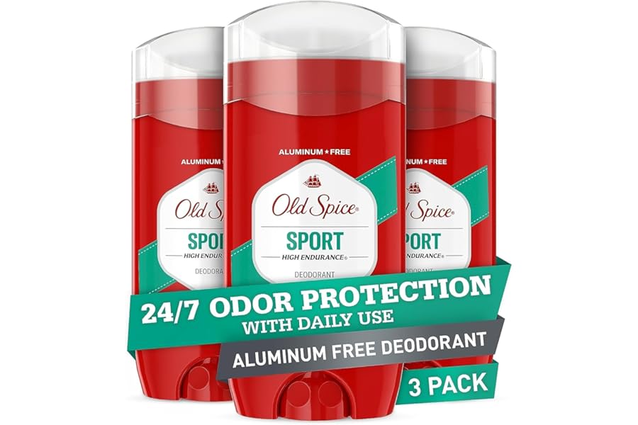 Old Spice Aluminum Free Deodorant For Men, High Endurance, 24/7 Sweat Defense & Odor Protection, 24/7 Freshness & Lasting Scent, Sport Scent, 3.0 oz (Pack of 3)