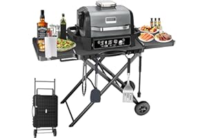 SEARCOOK Portable Grill Cart for Ninja Woodfire OG700 OG800 OG900, Blackstone Griddle, for Weber Q100 Q200 Q300, Pizza Oven, Collapsible Grill Stand for Most Portable Grills, Large Surface Grill Trolley