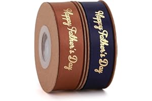 Meseey 20 Yards Happy Father's Day Ribbon 5/8 Inch Dad Ribbon Navy Brown and Gold Satin Decoration Ribbon for Father's Day, Gift Wrapping,Party Favors(5/8"Navy&Brown)