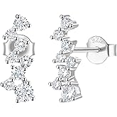 S925 Silver Lab Grown Diamond Earrings, Star Track Design, Embedded with 16 White and Blue diamonds, Women's Personalized Earrings