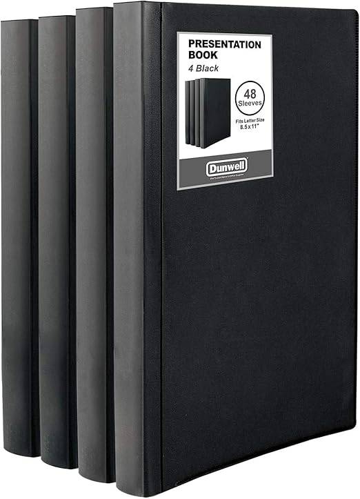 Dunwell Binders with Plastic Sleeves (Black, 4 Pack), 48
