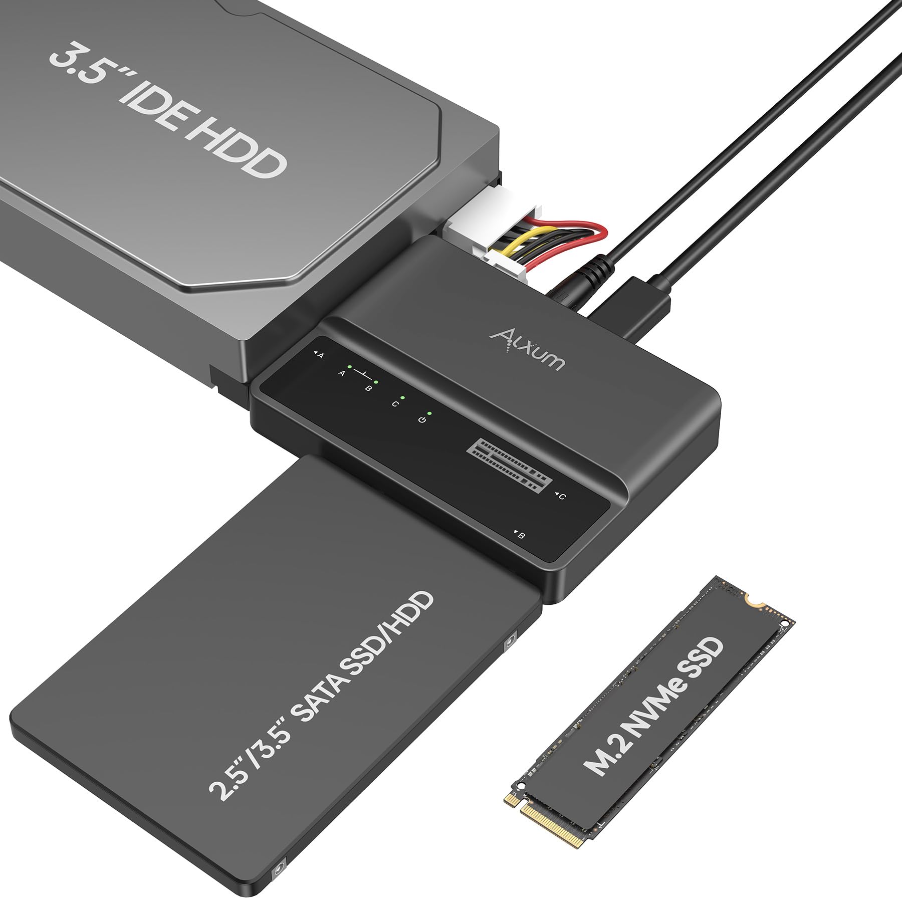Alxum IDE SATA USB Adapter, USB 3.0 Festplatten Adapter mit Netzschalter