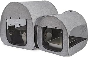 LUCKITTY Portable Cat Playpen, Delivery Room, Enclosure, Postoperative Recovery, House Design for Better Standing, Foldable Pet Tent for Indoor and Outdoor Use, Cat Houses & Condos Dark Gray