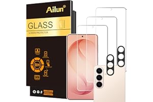 Ailun Glass Screen Protector for Galaxy S26 3 Pack + 2 Pack Camera Lens Tempered Glass Fingerprint Unlock Compatible 0.25mm A
