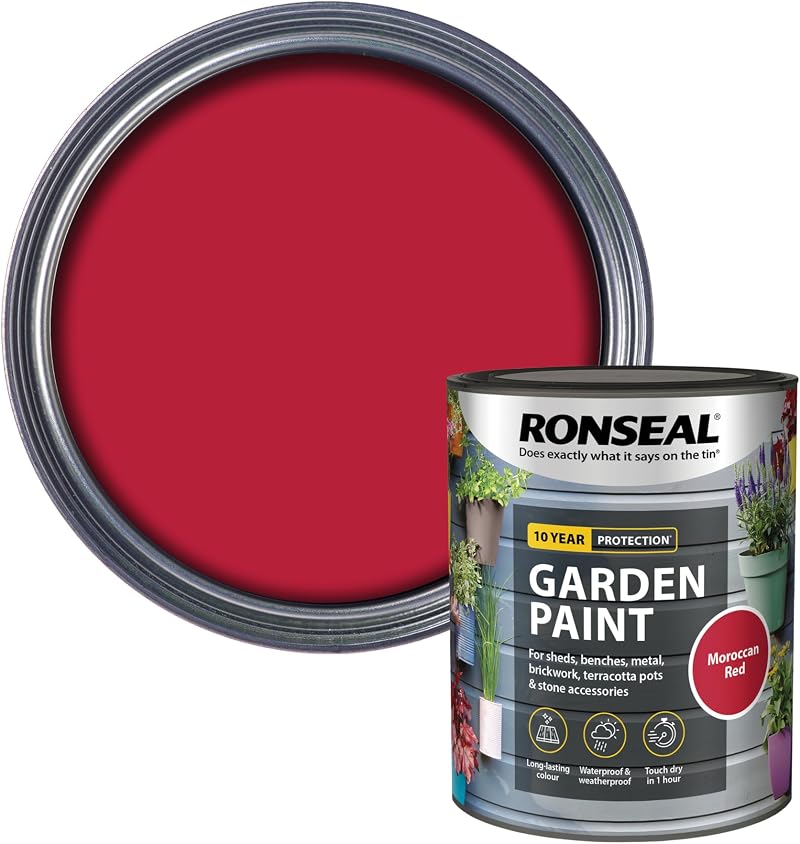 Ronseal Garden Paint Moroccan Red 750ml - Waterproof & Durable