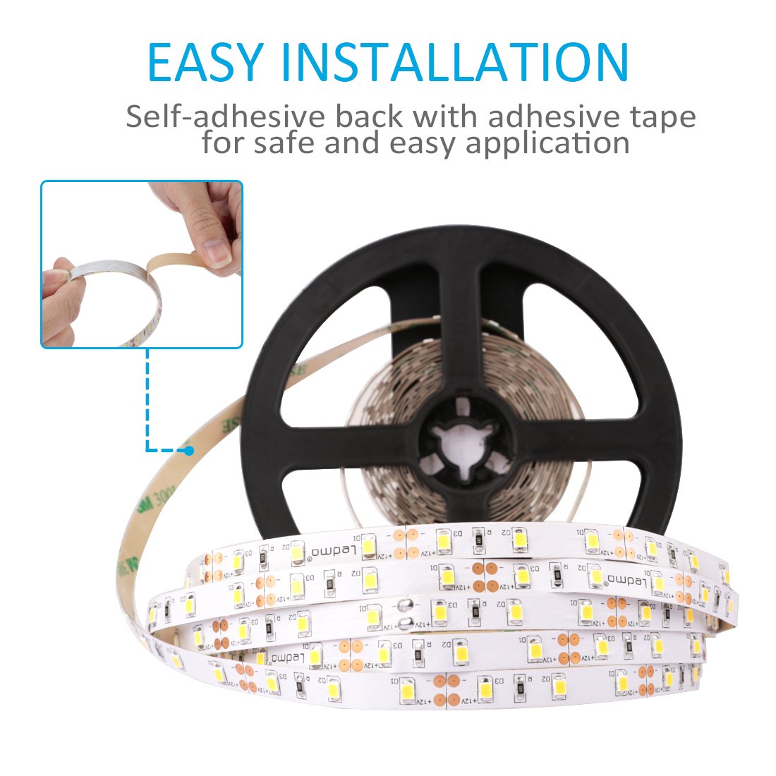 LEDMO LED Strip Lights, Upgarded SMD2835 300LEDs Cool White 6000K 16.4Ft LED Light Strip with DC12V 5A Power Supply