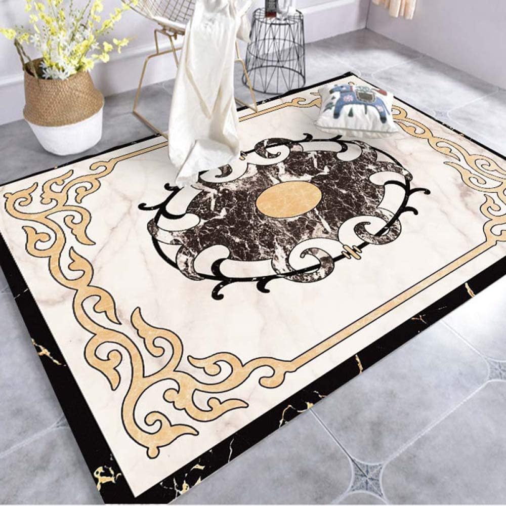 KFEKDT European Marbled Style Luxury Living Room Carpet Cushion Sofa Bedroom Large Size Rugs Parlor Kitchen Carpet A3 80x120cm