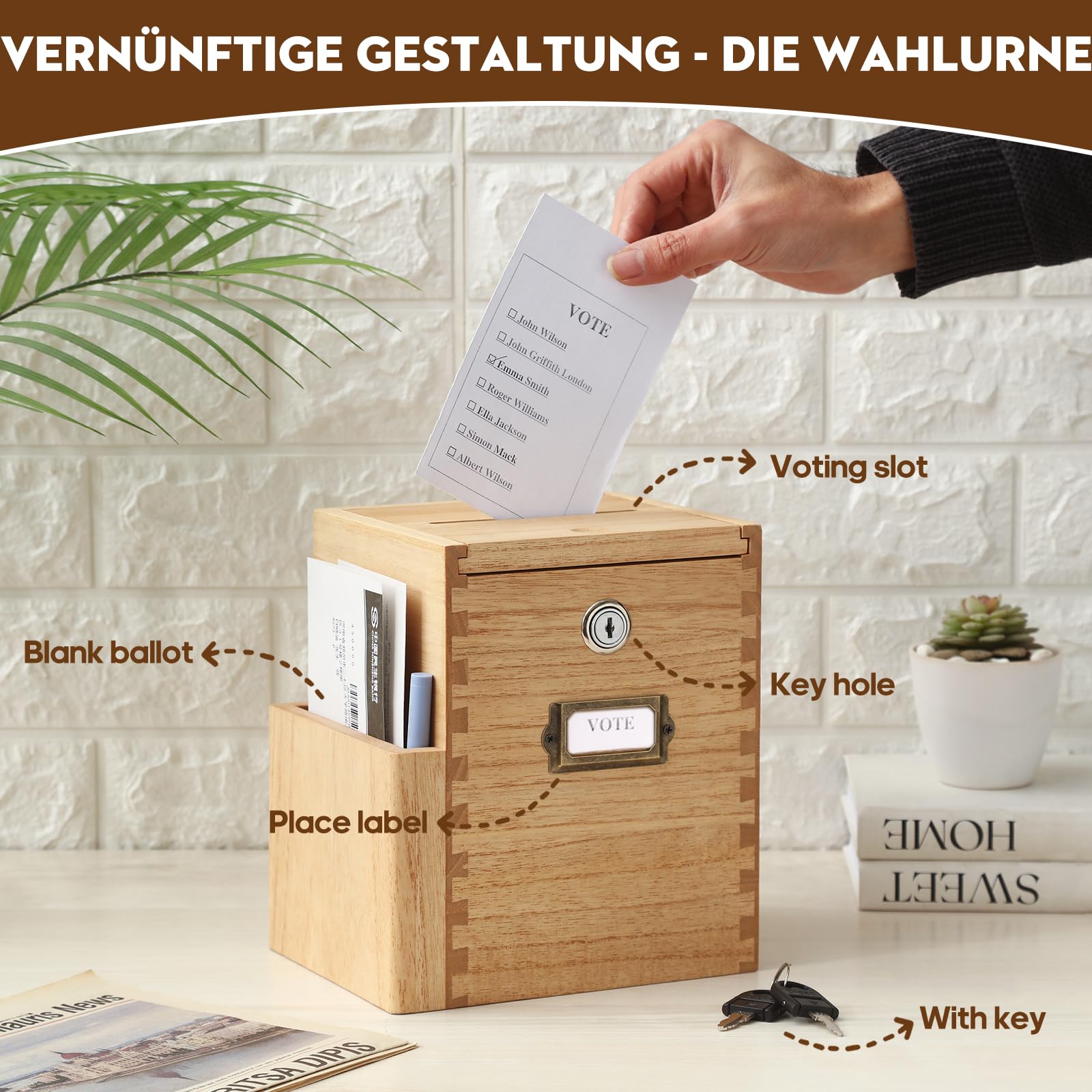 KIRIGEN Vorschlagsbox, Spendenbox mit Schloss, Wahlurne, Natur 4
