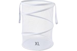 SEIRITEX Mesh Popup Laundry Hamper 115L Collapsible Laundry Basket Extra Large Capacity Foldable Clothing Storage Basket with Handles No Lid 26 H x 18 W x 18 L (White)