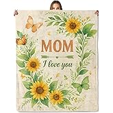 mrfwo Sunflower Blanket, Soft Flannel Floral Throw Blanket, Lightweight Warm Bed Travel Camping Reunion Blankets Gifts for Women Mother’s Day Room Decor, Mom, I Love You 50"×60"