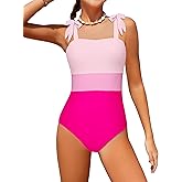 Dearnow Girls Swimsuit One Piece Casual Color-Block Adjustable Straps Girls Bathing Suit Swimwear 9-16T