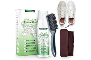 SEVENWELL Foam Shoe Cleaner Kit, 6.76 Oz White Shoe Cleaning with Brush and Towel, Sneaker Cleaning Kit Removes Dirt and Stain for White Shoes, Suede, Leather, Canvas, Knit, Boots, Fabric, PU