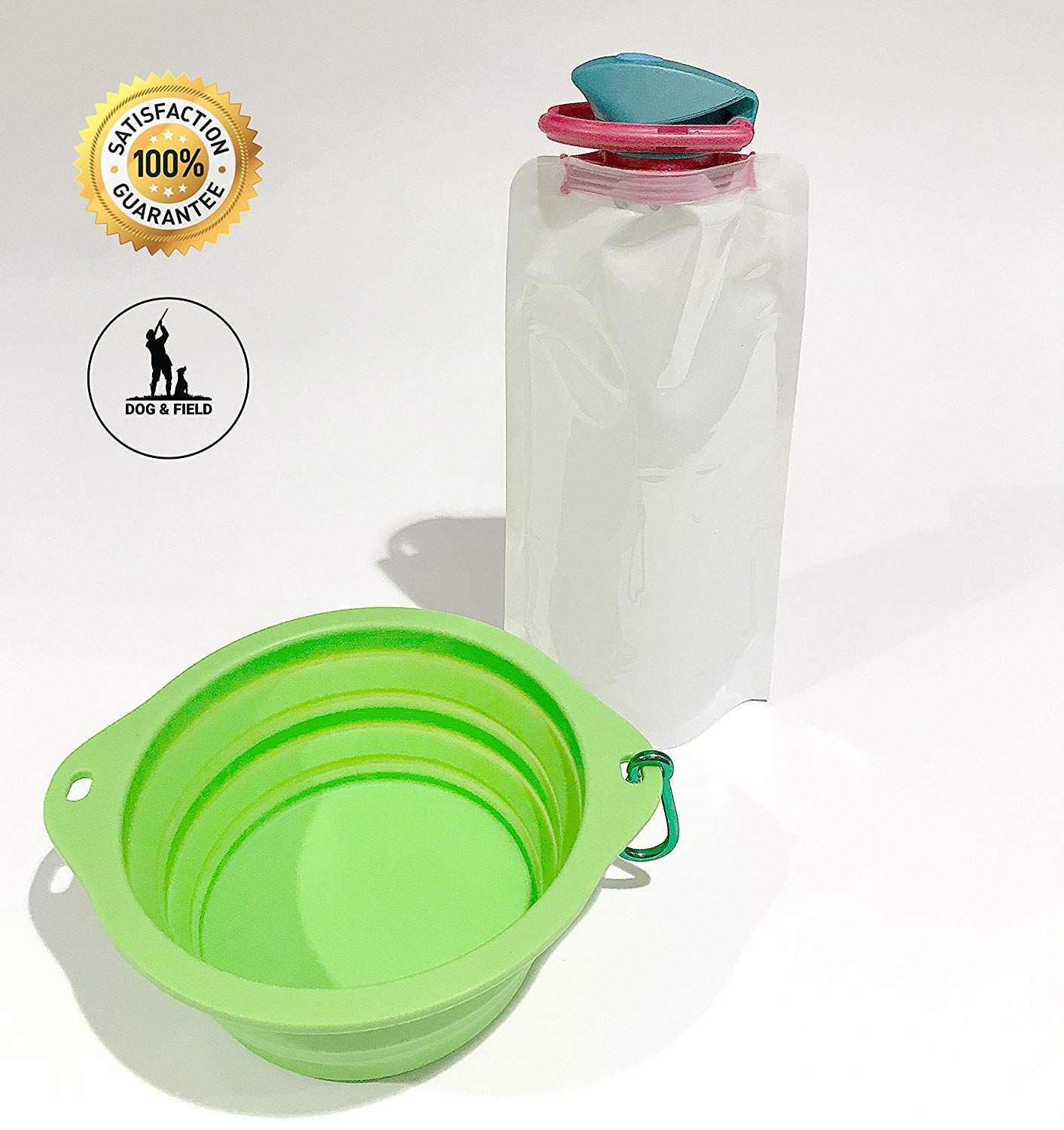 Dog & Field Travel Water Bowl and Bottle Set, Green