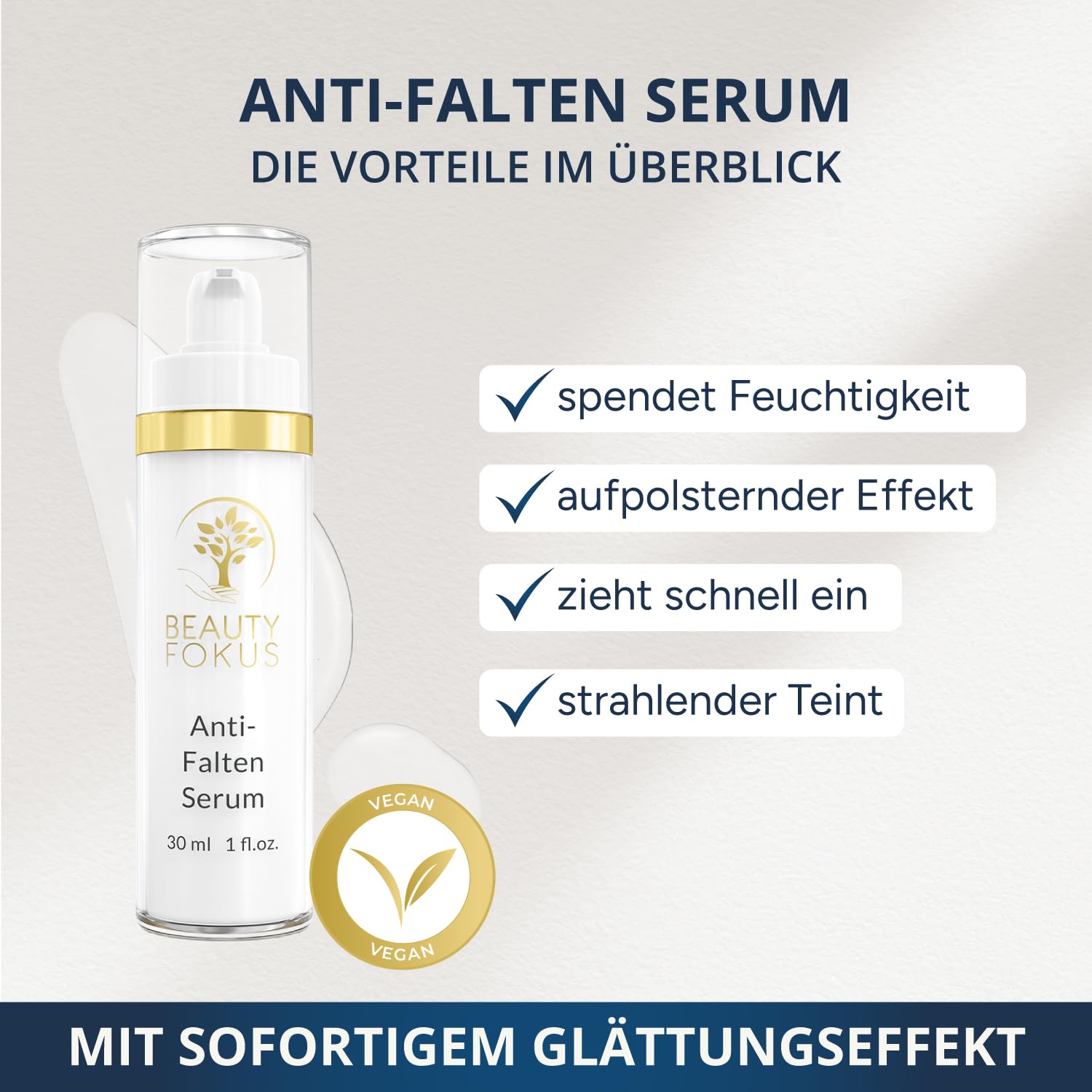BeautyFokus Anti-Falten Serum | vegane Anti-Aging Naturkosmetik für Gesicht, Hals & Dekolleté mit Hyaluronsäure - 9 Wirkstoffe hochkonzentriert - 30 ml - in Deutschland produziert 2