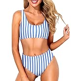 Tempt Me Women Two Piece Scoop Neck Bikini Crop Top Swimsuit Sporty High Waisted Bathing Suit