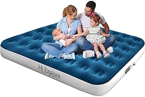 Hi Explore Queen Air Mattress with Built in Pump, with Comfort Plush, Inflatable Blow Up Mattress, for Home, Guests, Camping,