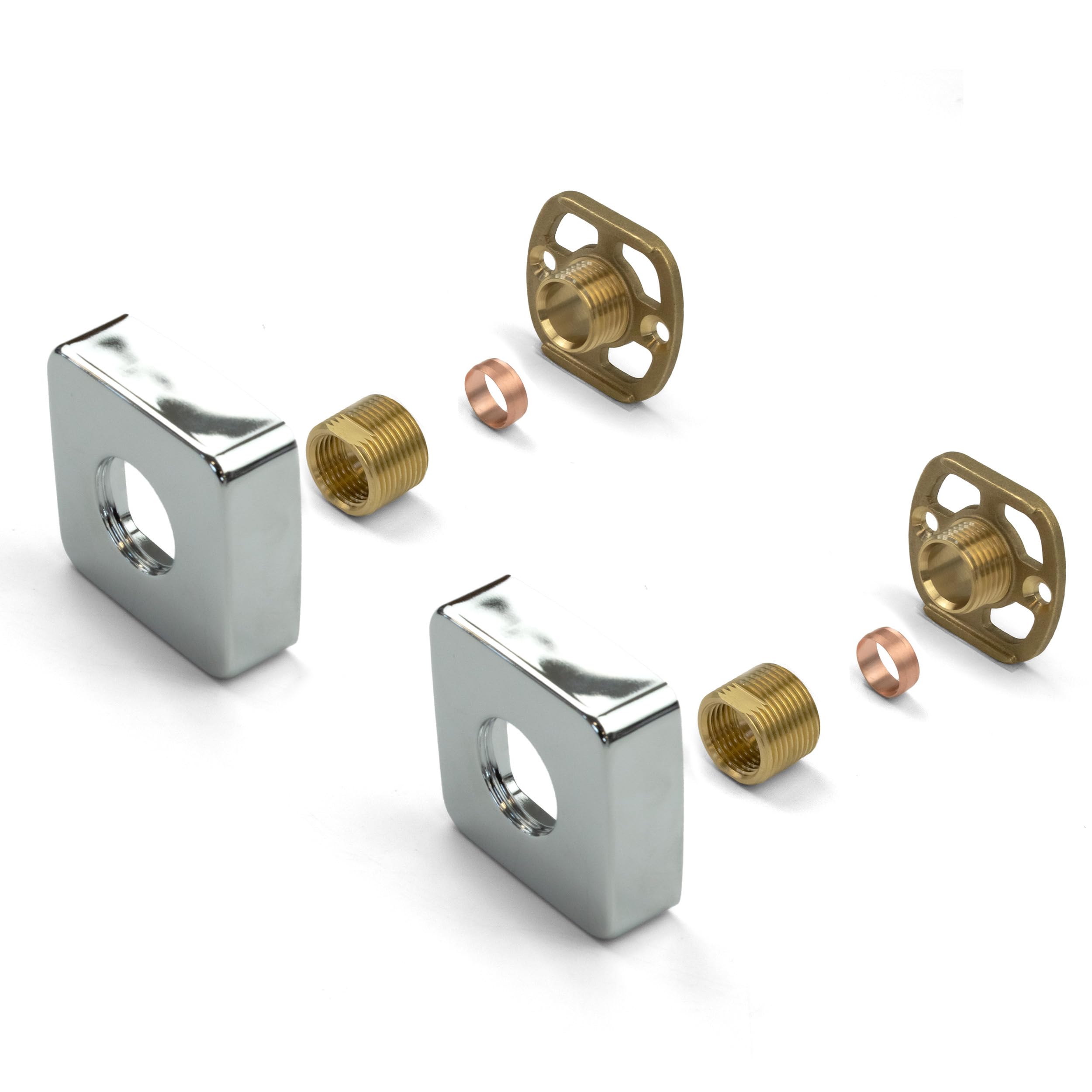 Xcel Home Chrome Square Shower Fixing Kit Plates (Pair) | Wall Mounted Fixing Kit with 3/4 Connections | Easy Fix Brackets Kit for Thermostatic Shower or Bath Shower Mixer Tap - Solid Brass