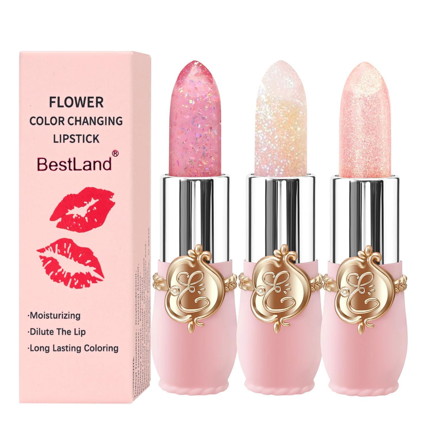 3 Packs Flower Jelly Lipstick Set Magic Temperature Color Change Lip Balm Long Lasting Moisturizer Lip Gloss Flower Jelly Lipstick Makeup Set (3PCS Set C)