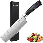 Nanbone Nakiri Knife 7 Inch Sharp Meat Cleaver and Vegetable Kitchen Knife Damascus Asian Chef Knife for Home and Kitchen with Ergonomic Handle High Carbon Stainless Steel knife Chef Cooking Gift