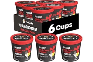 Hethstia Konjac Noodles Red Curry Soup Cups – 6-Pack Shirataki Angel Hair Pasta, Low Carb (4g), Instant Konjac Spicy Red Curry Broth, Gluten-Free, Low Sugar, Low Fat, Healthy Asian Ramen