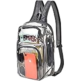 LEEPONE Clear Backpack Stadium Approved 12×12×6 with Breathable Shoulder Straps, Clear Sling Bag for Stadium Work Concert Festival - Grey