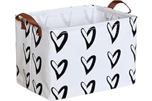 CLOCOR Heart Rectangular Basket, Cute Pattern Storage Bin, Collapsible Waterproof Storage Box with Handles for Kids, Gift Baskets, Shelf Basket (Black Hearts)