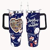 Book Lovers Tumbler 40 OZ Tumbler with Handle and Straw Lid Leak Proof Book Lovers Travel Coffee Mug with Handle Insulated for Hot Cold Ice - Birthday Book Lovers Gifts for Women Stainless Steel Cup