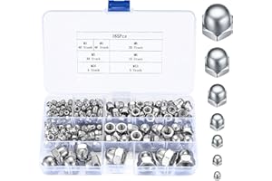 BJBJJIU Hex Acorn Bolt Covers, 165pcs Acorn Cap Nuts, Black Dome Nut Caps, Stainless Steel Dome Acorn Bolt Cup Nuts Protector Caps for Protection Threads Rods Bolts, M3 M4 M5 M6 M8 M10 M12