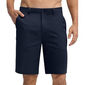 Willit Men's Linen Shorts with Pockets | Dress Shorts, Flat Front, for Summer Travel Work Casual, 10"