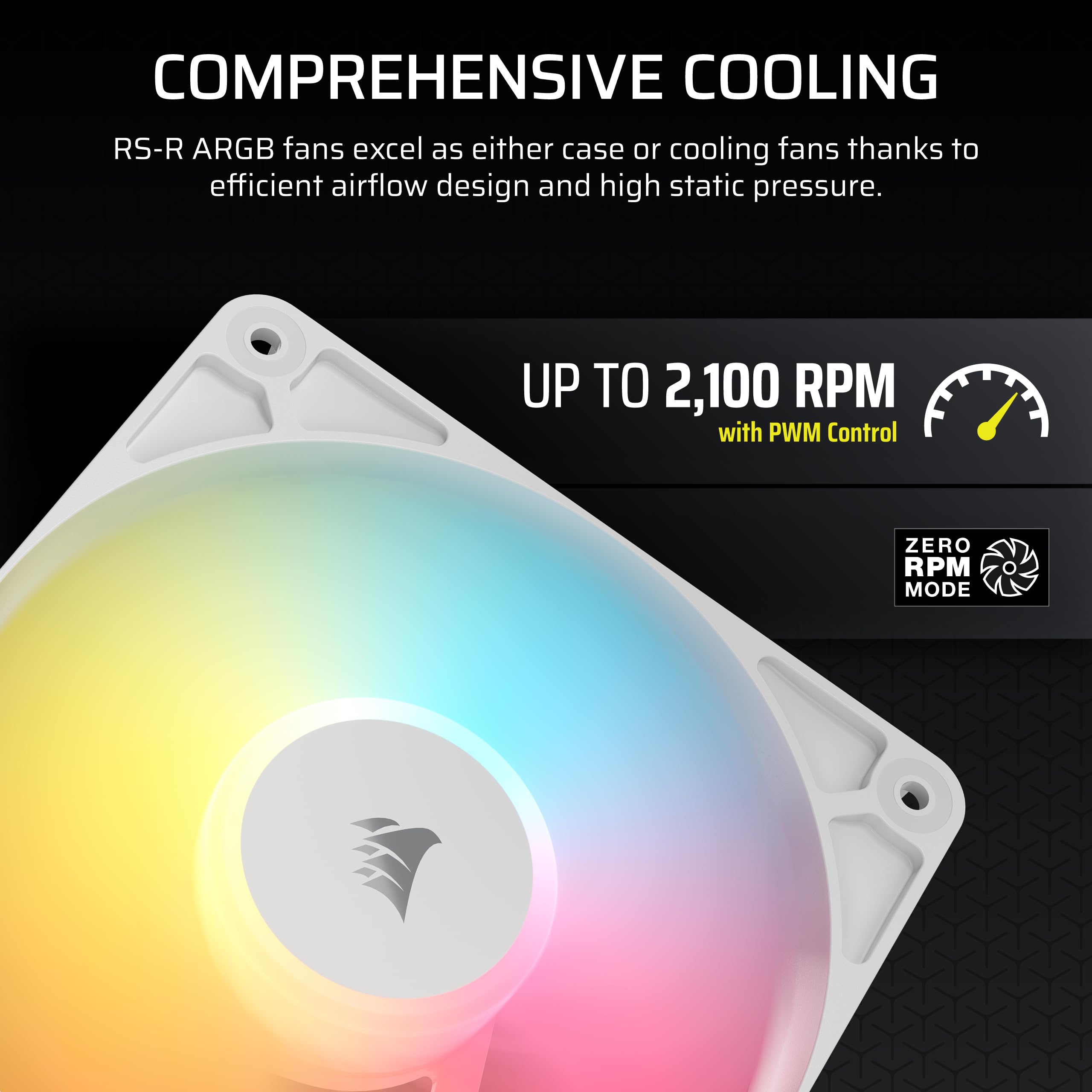 Corsair RS120-R ARGB 120mm PWM ARGB Reverse Fans – Reverse Rotor, +5V ARGB Connections, Eight RGB LEDs, High Static Pressure, Daisy-Chain, Magnetic Dome Bearing, Zero RPM Mode – Triple Pack – White