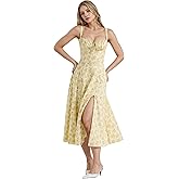 EFOGEP Women Floral Corset Dress, Boho Summer Spaghetti Straps Square Neck Casual Midi Dress Flowy Slit Bustier Dresses