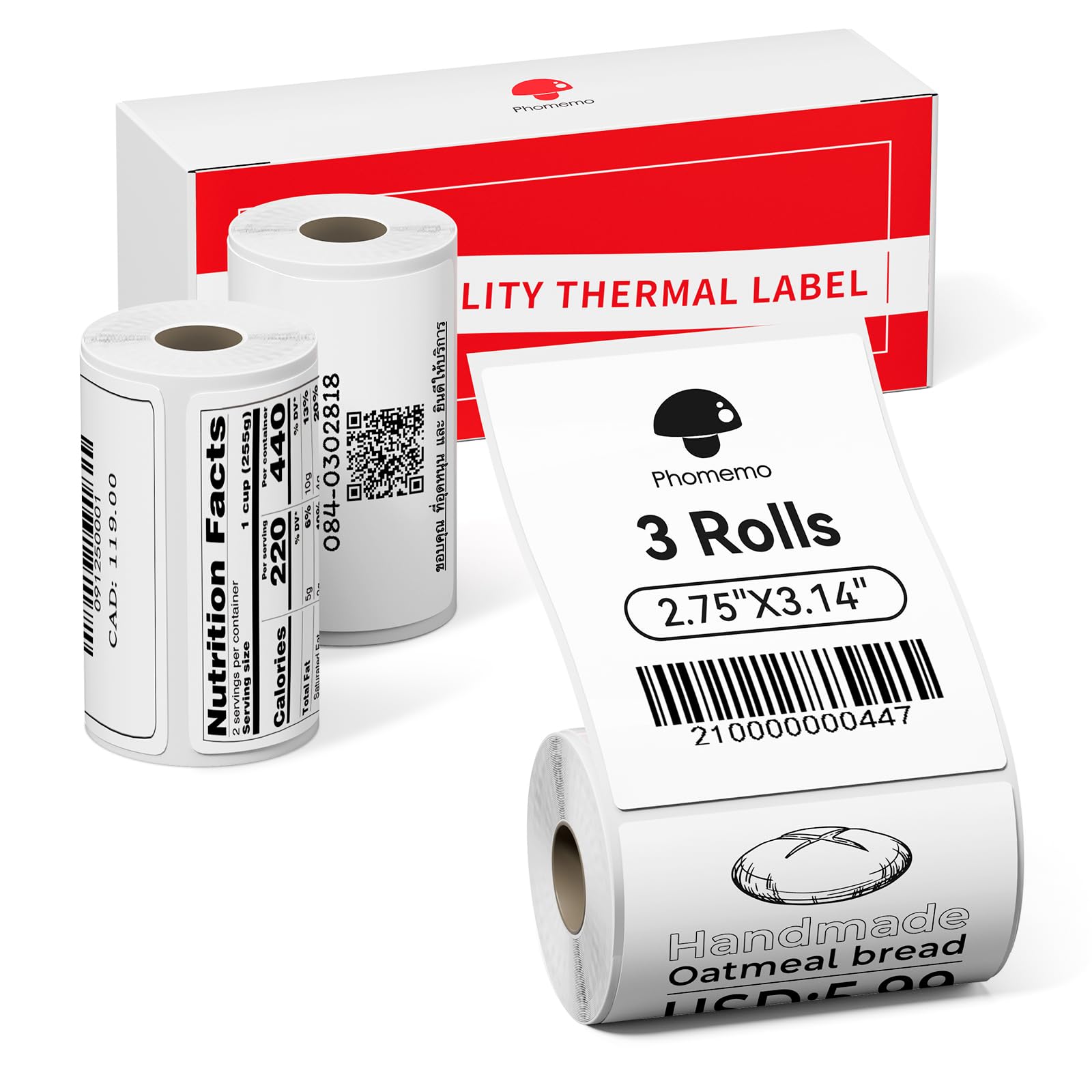 Photo 1 of Phomemo M220/M250/M200/M221/M260 Thermal Labels, Multi-Purpose Square Self-Adhesive Label 2.76"x3.15"(70x80mm) 3 Rolls, Suitable for Address, Shipping, Small Business, Black on White