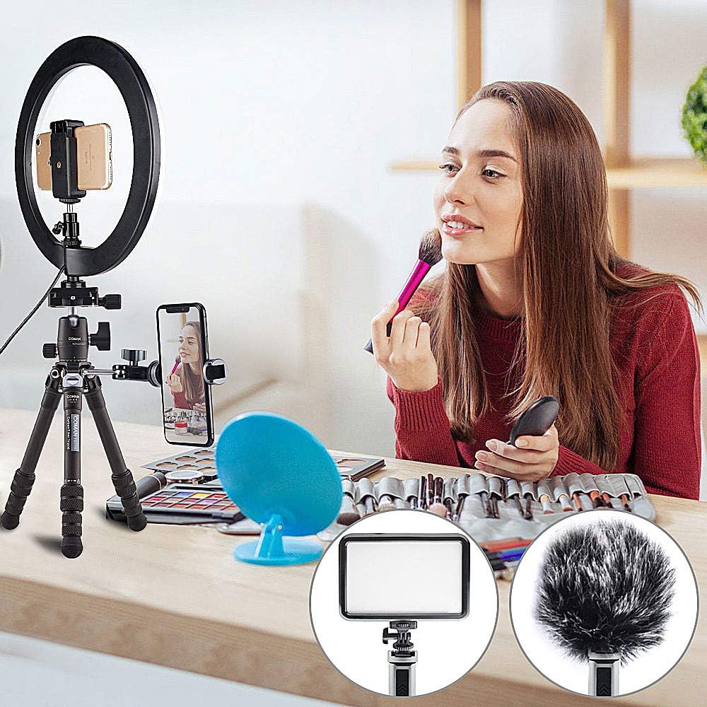 Carbon Fiber Tripod, COMAN Ultra Compact Lightweight Camera Tripod with 360° Panorama Ball Head for Cellphone, Camera and Gopro, Ideal for Vlog, YouTube or Travel, Phone Clip and Magic arm Included: Camera & Photo
