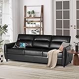STHOUYN 85” Black Faux Leather Couch with USB, 3