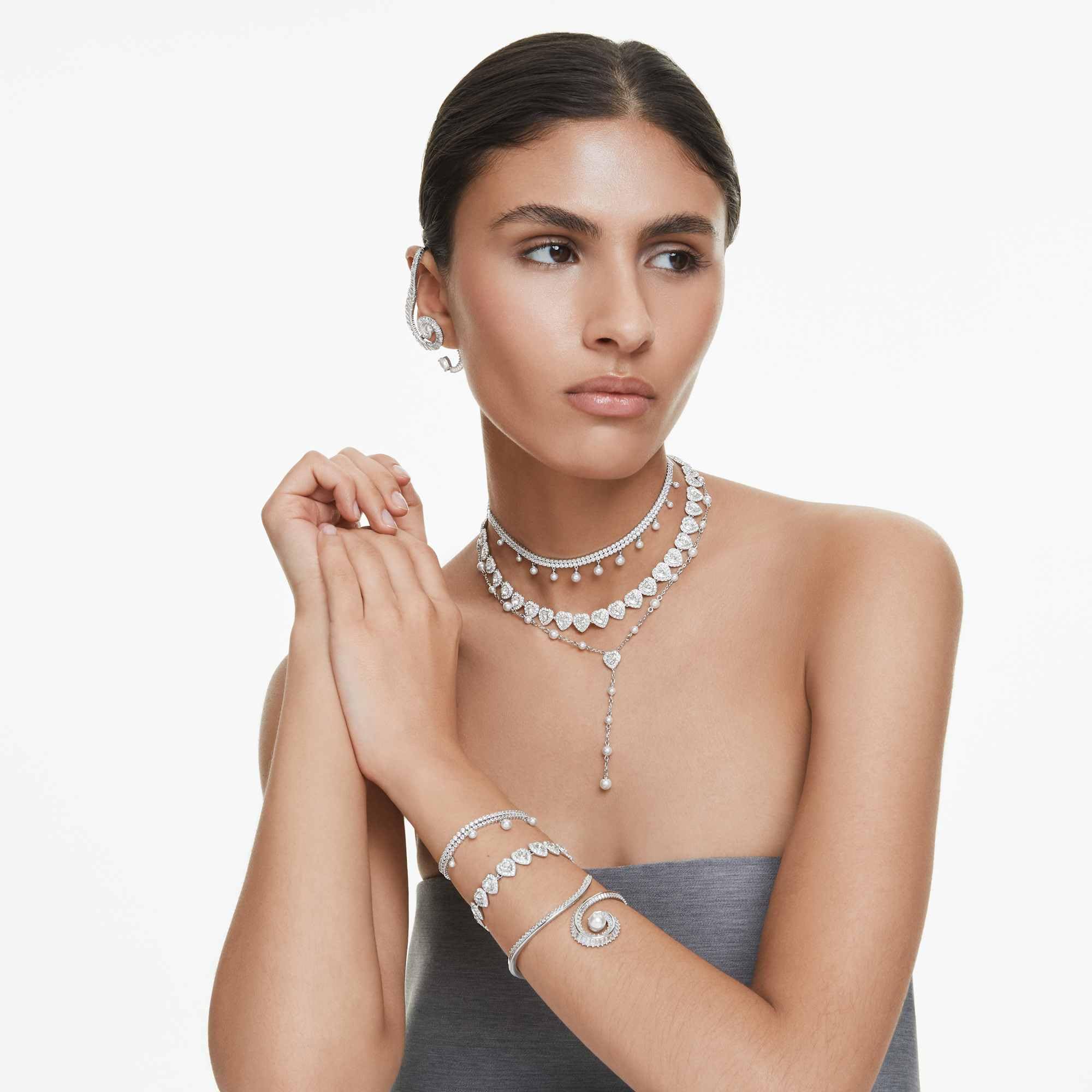 Swarovski Ariana Grande x Crystal and Pearl Soft Bracelet in Rhodium Finish - Part of the Ariana Grande x Capsule Collection