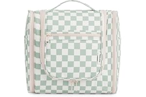 Narwey Hanging Toiletry Bag Women Travel Toiletries Bag Cosmetic Makeup Bags for Women (Large, Mint Green Checkerboard)