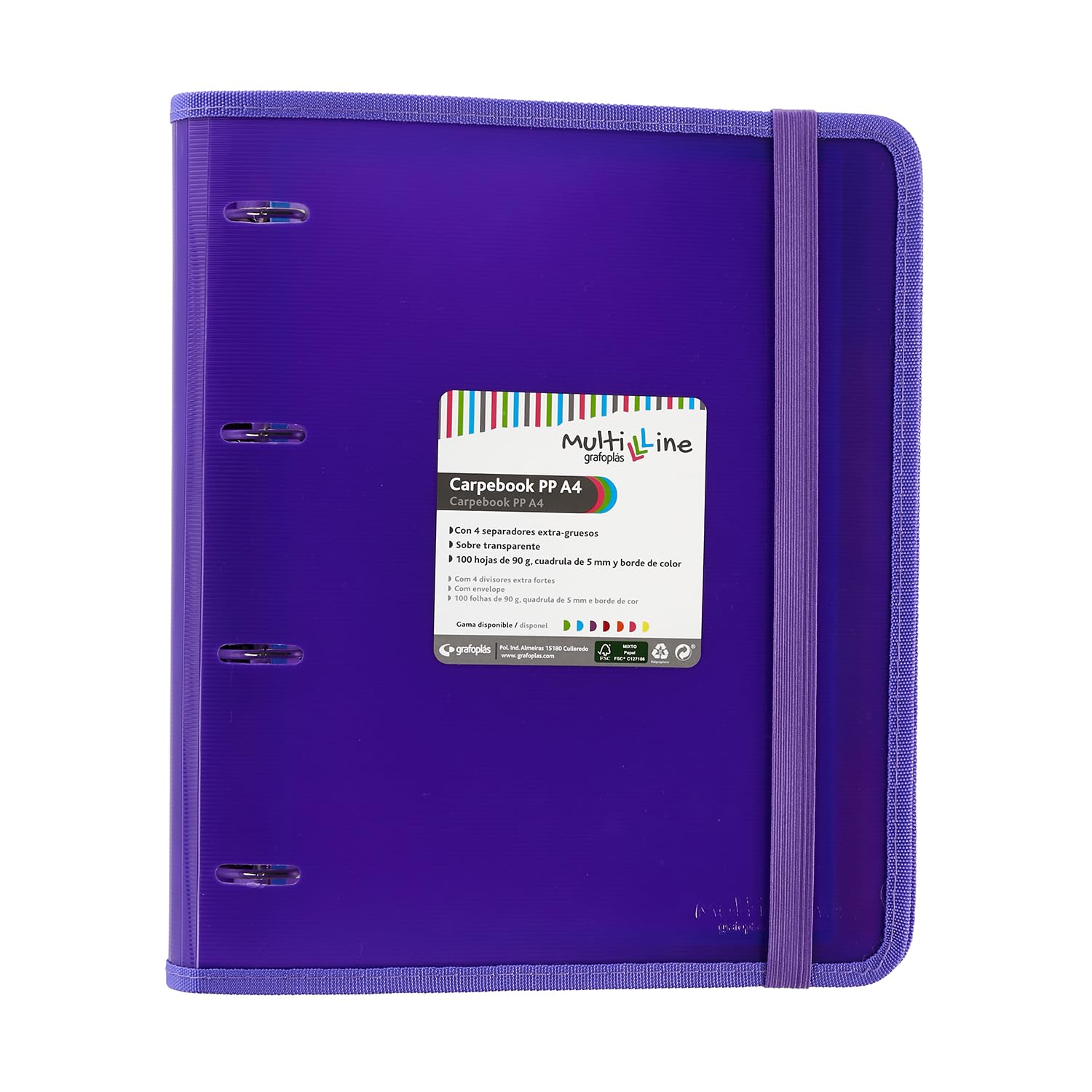 Grafoplás 88100035 Carpeblock with 4 Rings, Refill and Dividers, A4, Violet, Ruled Polypropylene, Carpebook Multiline — image 1