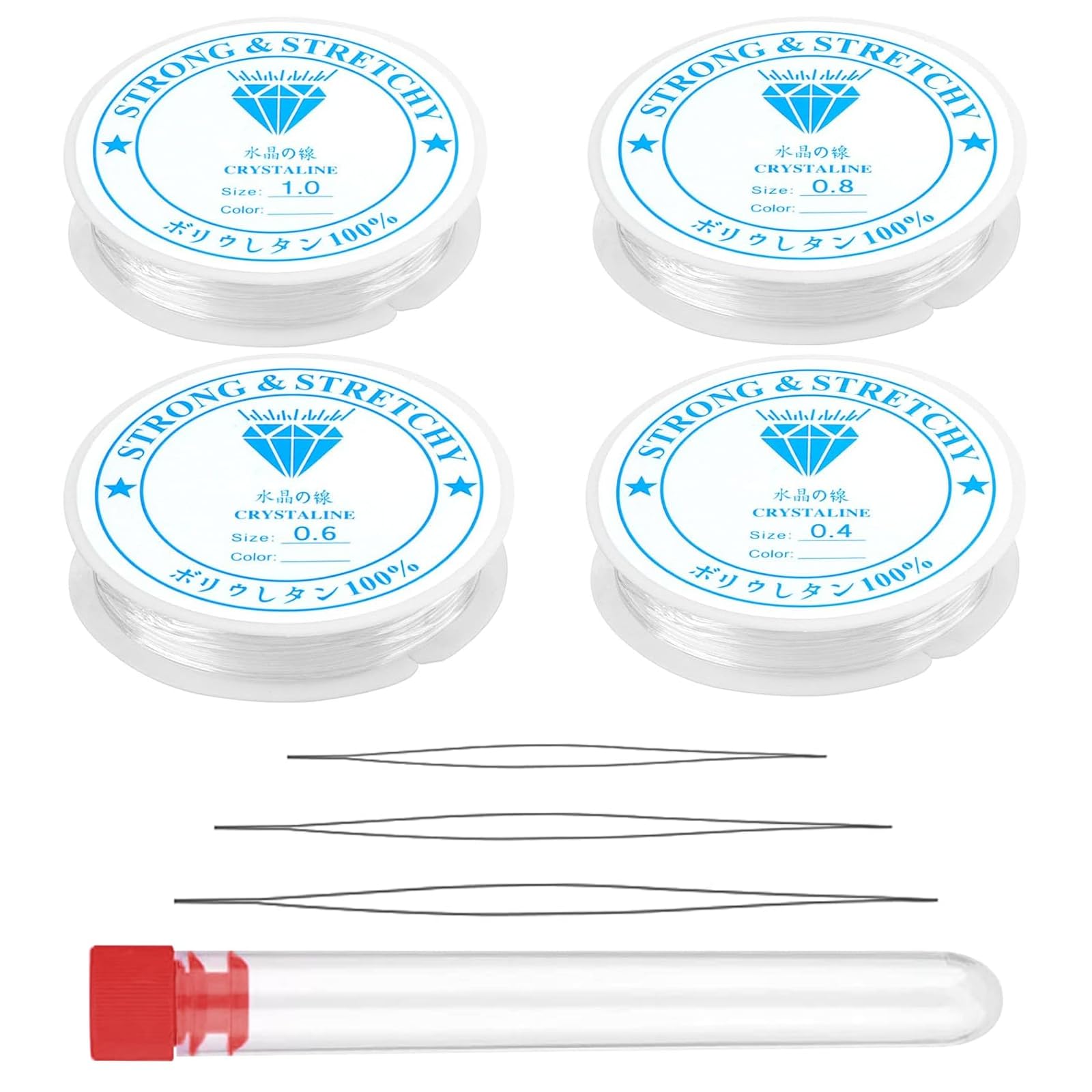 Zhtulck Elastic String for Bracelet, Necklace Jewellery Making - Clear 0.4mm, 0.6mm, 0.8mm, 1.0mm Strong Stretchy Elastic (4P)