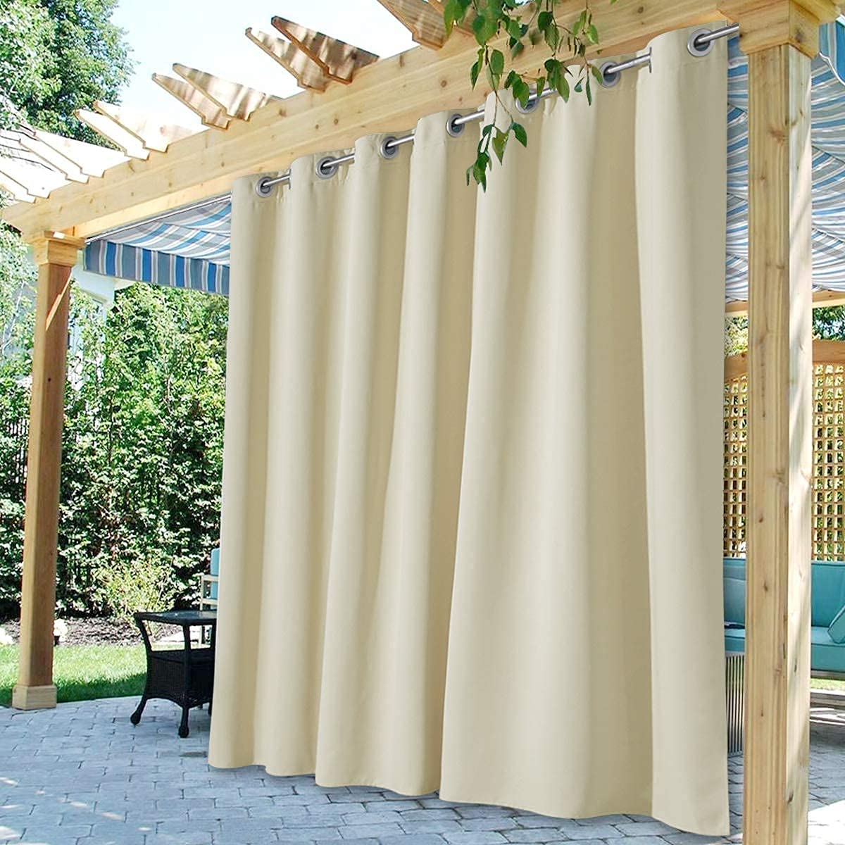 StangH Waterproof Curtains for Patio, Outdoor Blackout Curtain Panel Block Sunlight Heat Out, Privacy Protect Extra Wide Curtains for Porch/Pool Hut/Yard, W100 x L95, Natural Beige, 1 Panel