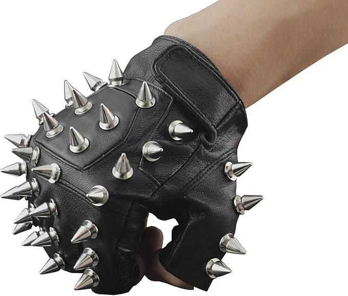 Men Punk Biker Driving Motorcycle Hedgehog Spike Leather Fingerless